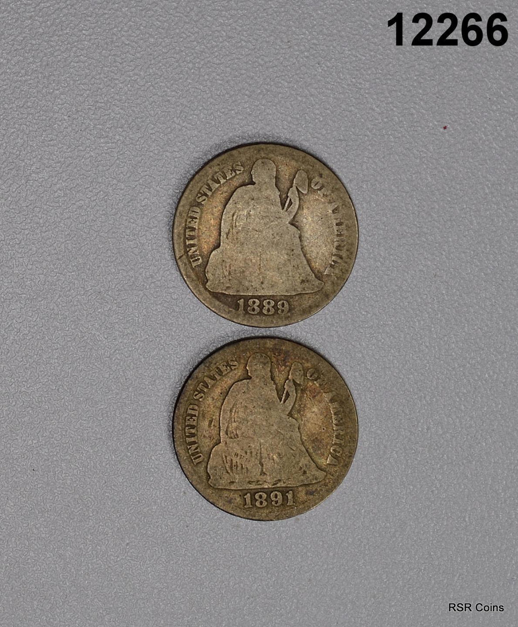 SEATED LIBERTY DIMES: 1889, 1891 2 COIN SET!  #12266