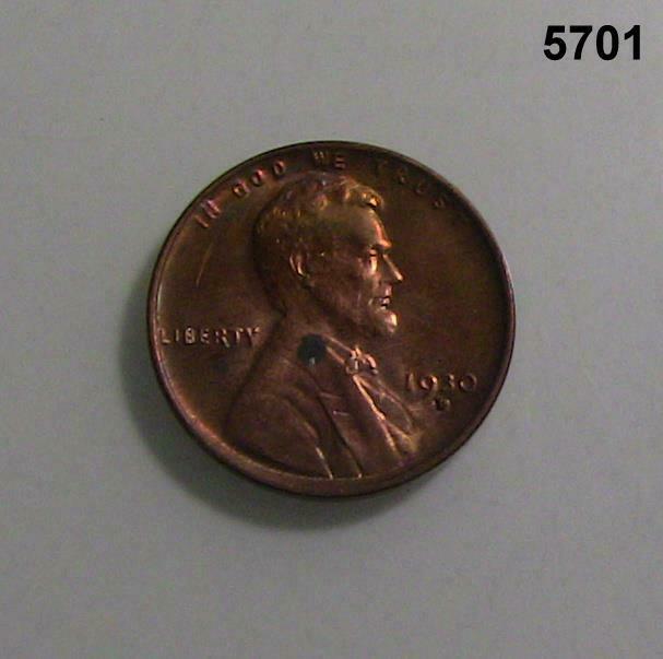 1930 D LINCOLN CENT UNCIRCULATED OBVERSE SPOT AND SCRATCH #5701