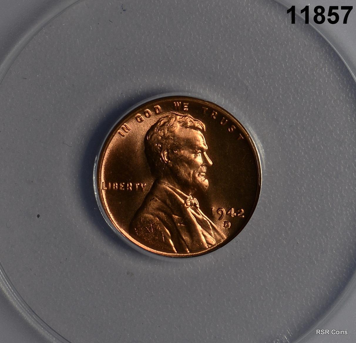 1942 D LINCOLN CENT ANACS CERTIFIED MS66! FINE RED! #11857