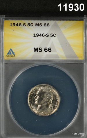 1946 S JEFFERSON NICKEL PL SURFACES ANACS CERTIFIED MS66 FLASHY! #11930