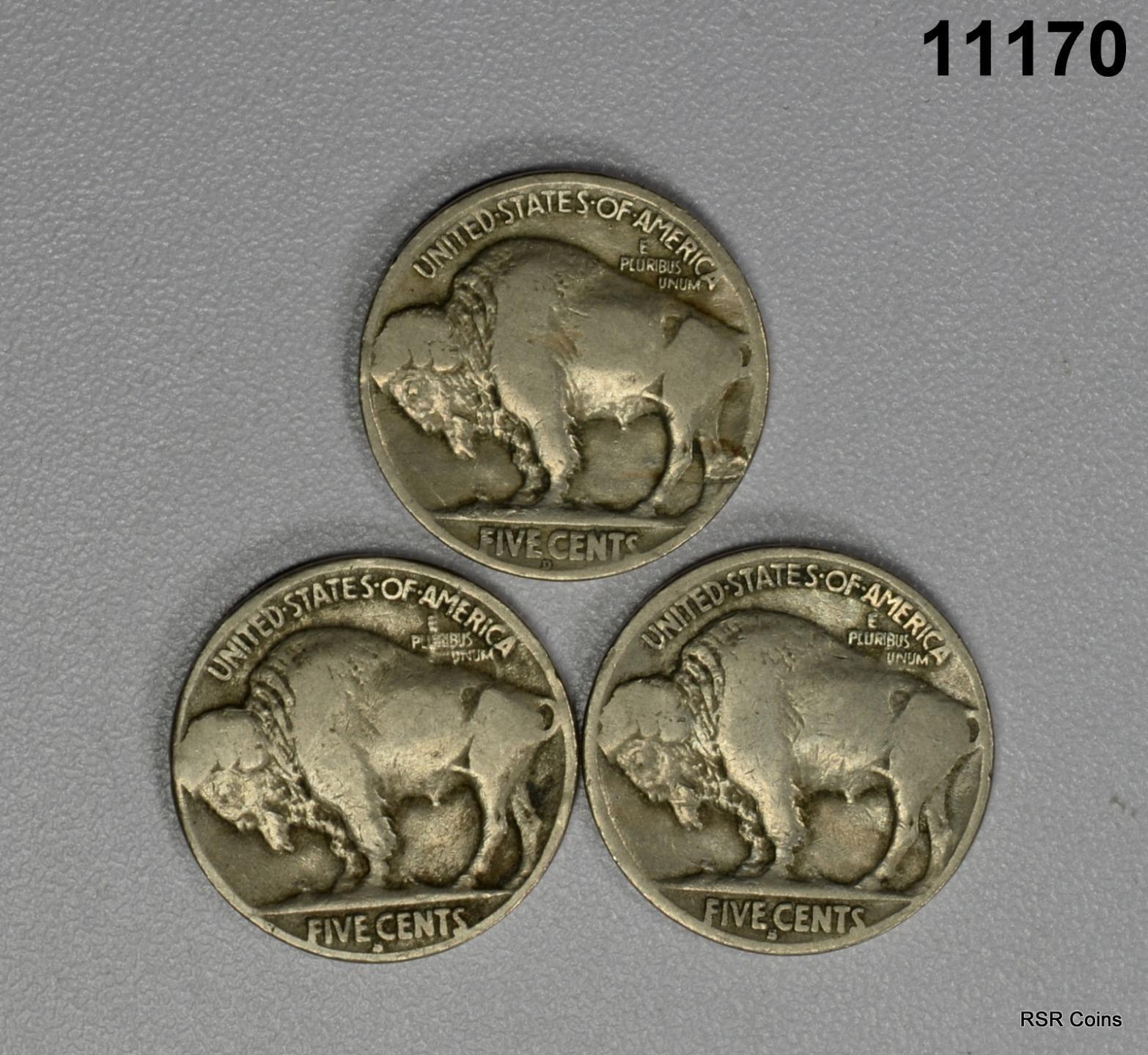 BUFFALO NICKEL 3 COIN LOT: 1916S (G), 1925D (VG), 1914S (VG) #11170