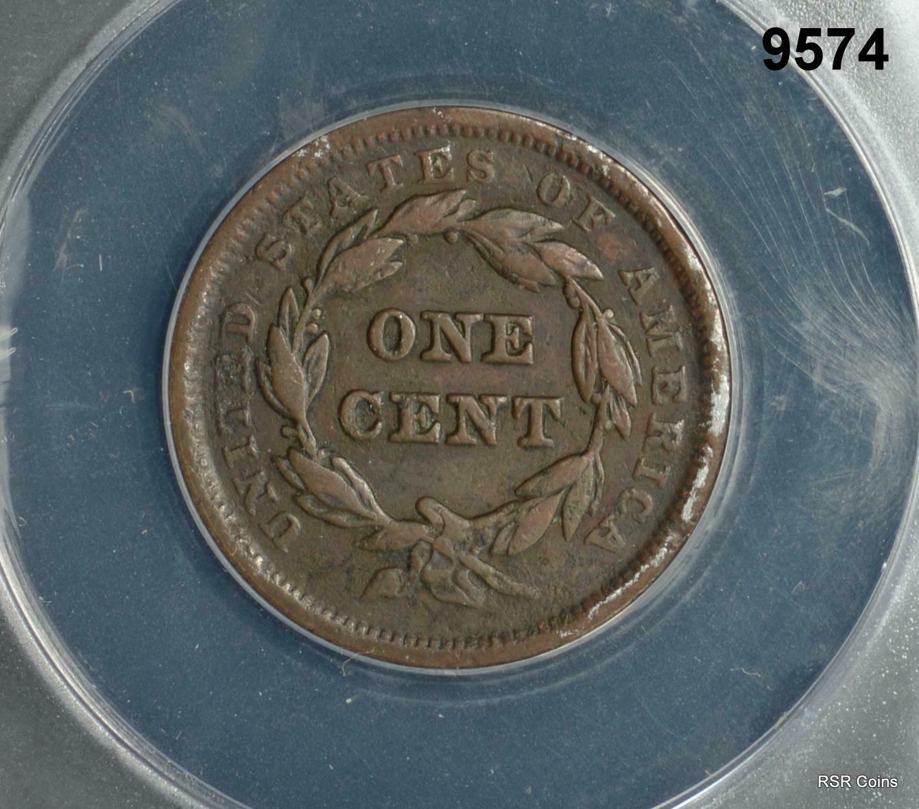 1841 BRAIDED HAIR LARGE CENT ANACS CERTIFIED VF35 CORRODED #9574