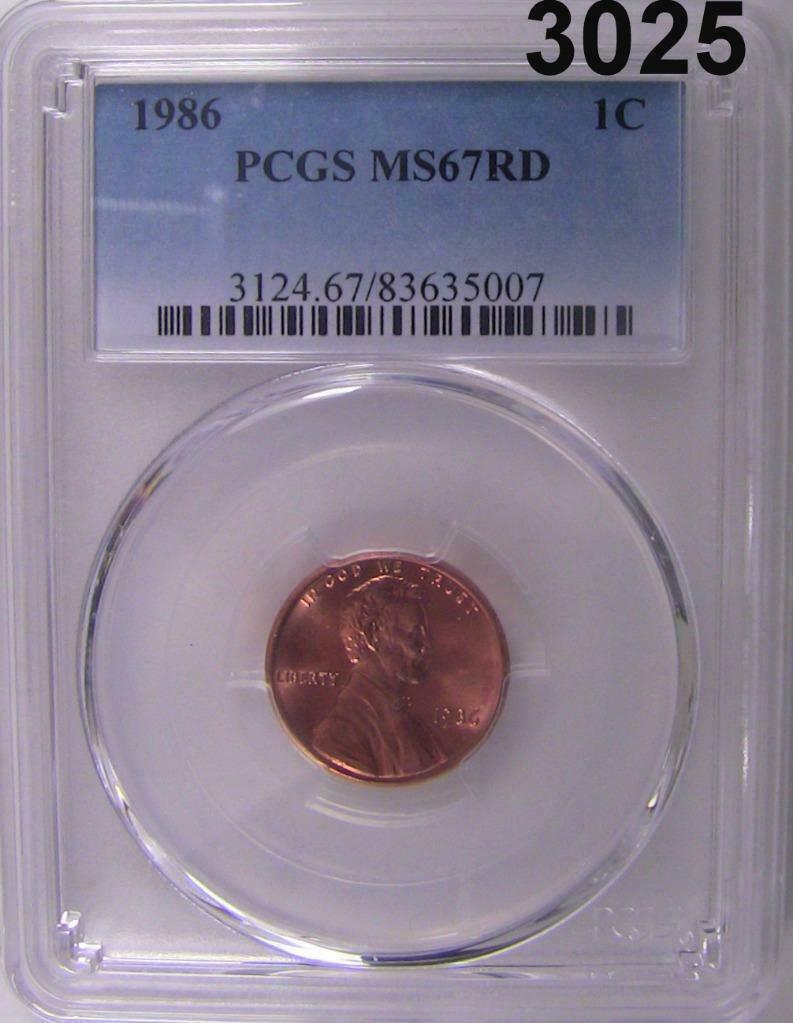 1986 PCGS CERTIFIED MS 67 RD LINCOLN WHEAT PENNY! FLASHY LUSTER #3025