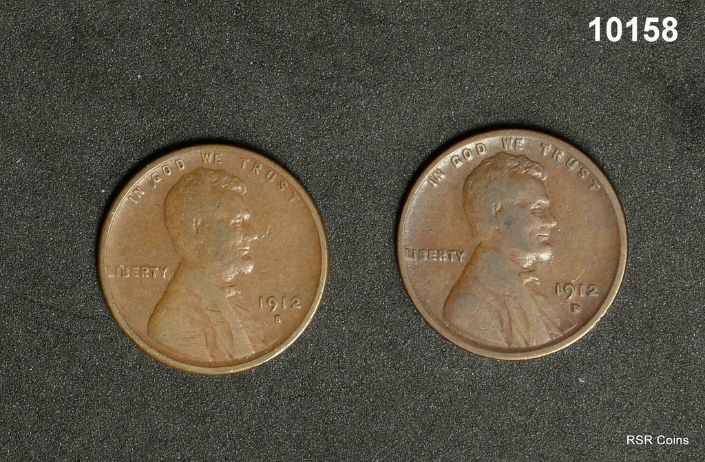 1912D VF+, 1912S VF LINCOLN CENT 2 COIN LOT ORIGINAL! #10158