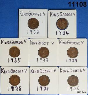 CANADA KING GEORGE V LOT 8 CENTS 1920,21,28,29,32,33,34,35 VF-AU! #11108