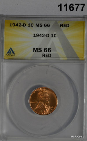 1942 D LINCOLN WHEAT CENT ANACS CERTIFIED MS66 RED FLASHY! #11677