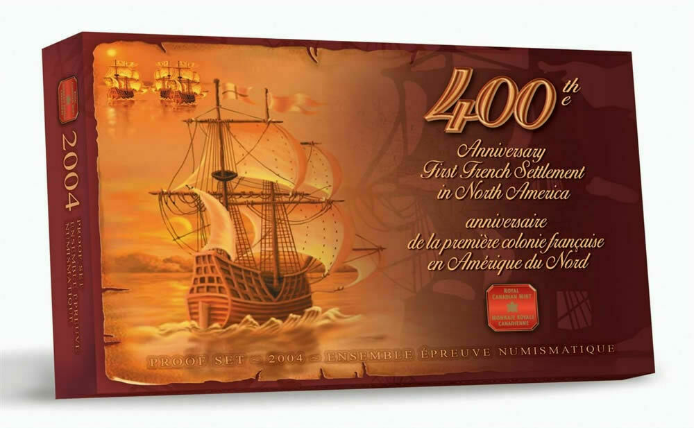 2004 Canada 8pc Proof Set-400th Anniversary French Settlement- w/Box & COA #9182