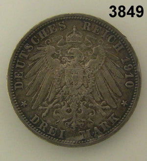 1910 GERMANY 3 MARK SILVER B.U. #3849