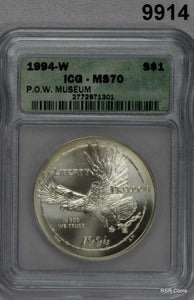 1994 W POW MUSEUM COMMEMORATIVE SILVER DOLLAR ICG CERTIFIED MS70 SCARCE! #9914