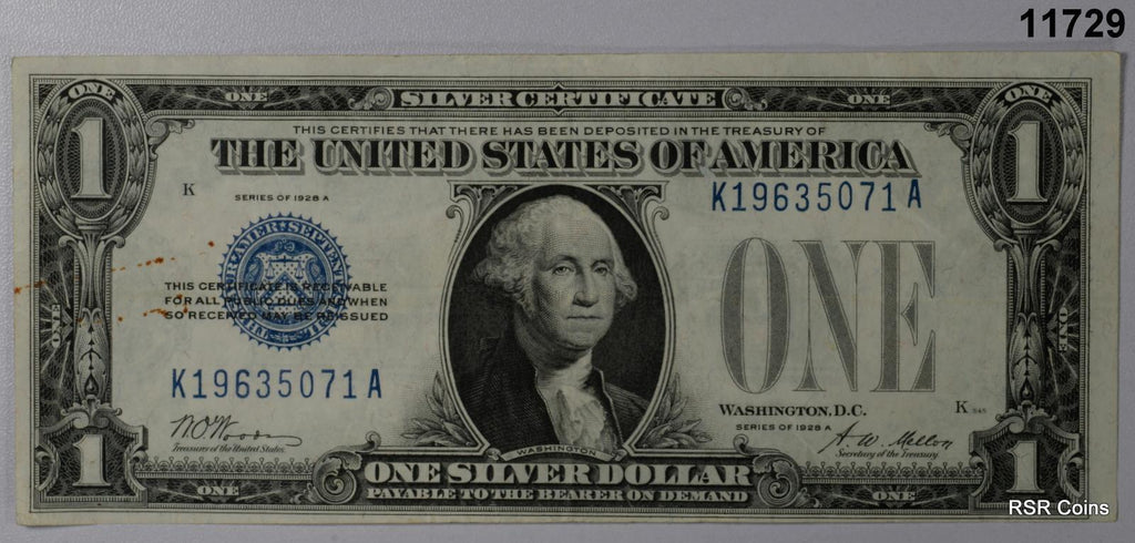 1928 A "FUNNY BACK" $1 SILVER CERTIFICATE XF- SMALL STAINS OBVERSE #11729
