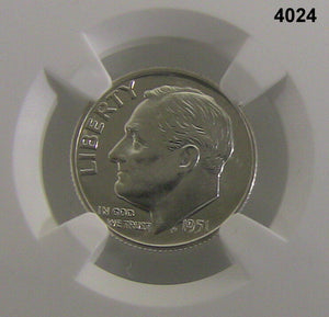 1951 ROOSEVELT DIME NGC CERTIFIED PF67 LOOKS CAMEO! #4024