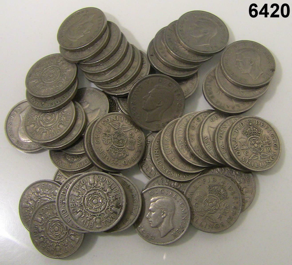 GREAT BRITAIN (50) TWO SHILLING 1940-1960'S COIN LOT! NICE GROUP! #6420