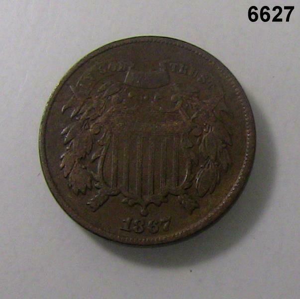 1867 2 CENT PIECE FINE #6627