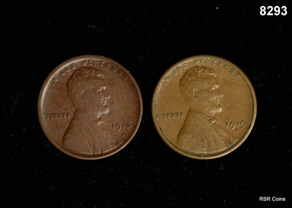 1916 S VF+, 1919 S 2 - LINCOLN COIN LOT #8293