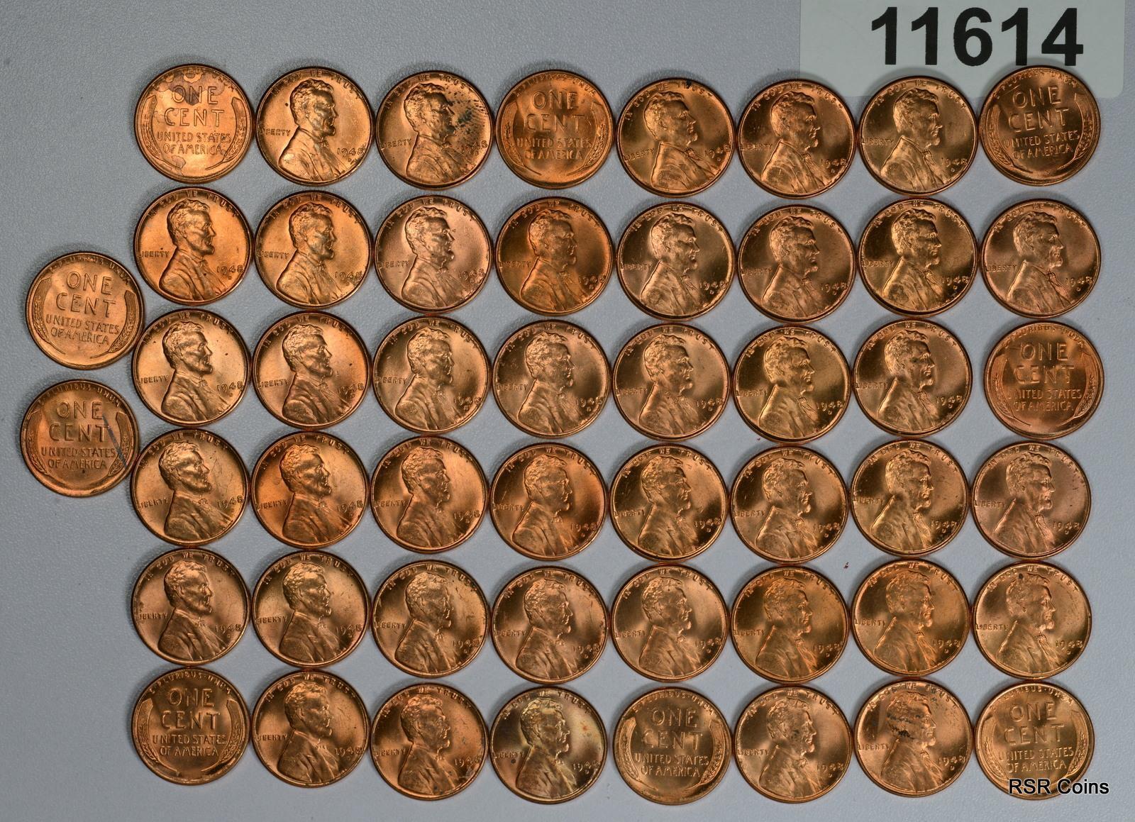 1948 D CHOICE BU ROLL (50 COINS) LINCOLN CENTS! #11614