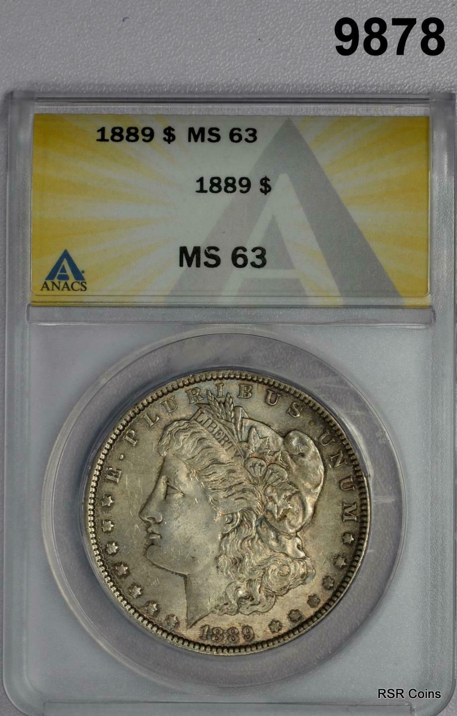 1889 MORGAN SILVER DOLLAR AMBER BLUE TONED! ANACS CERTIFIED MS63 #9878