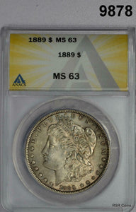 1889 MORGAN SILVER DOLLAR AMBER BLUE TONED! ANACS CERTIFIED MS63 #9878