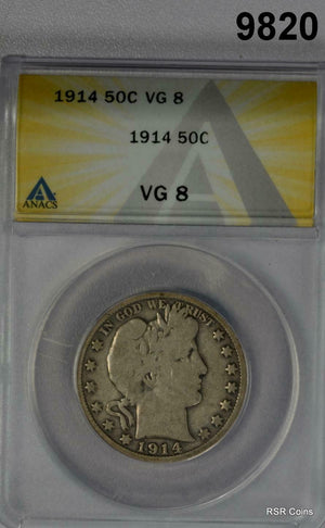 1914 BARBER HALF DOLLAR ANACS CERTIFIED VG8 MINTAGE: 124,000 WOW! #9820