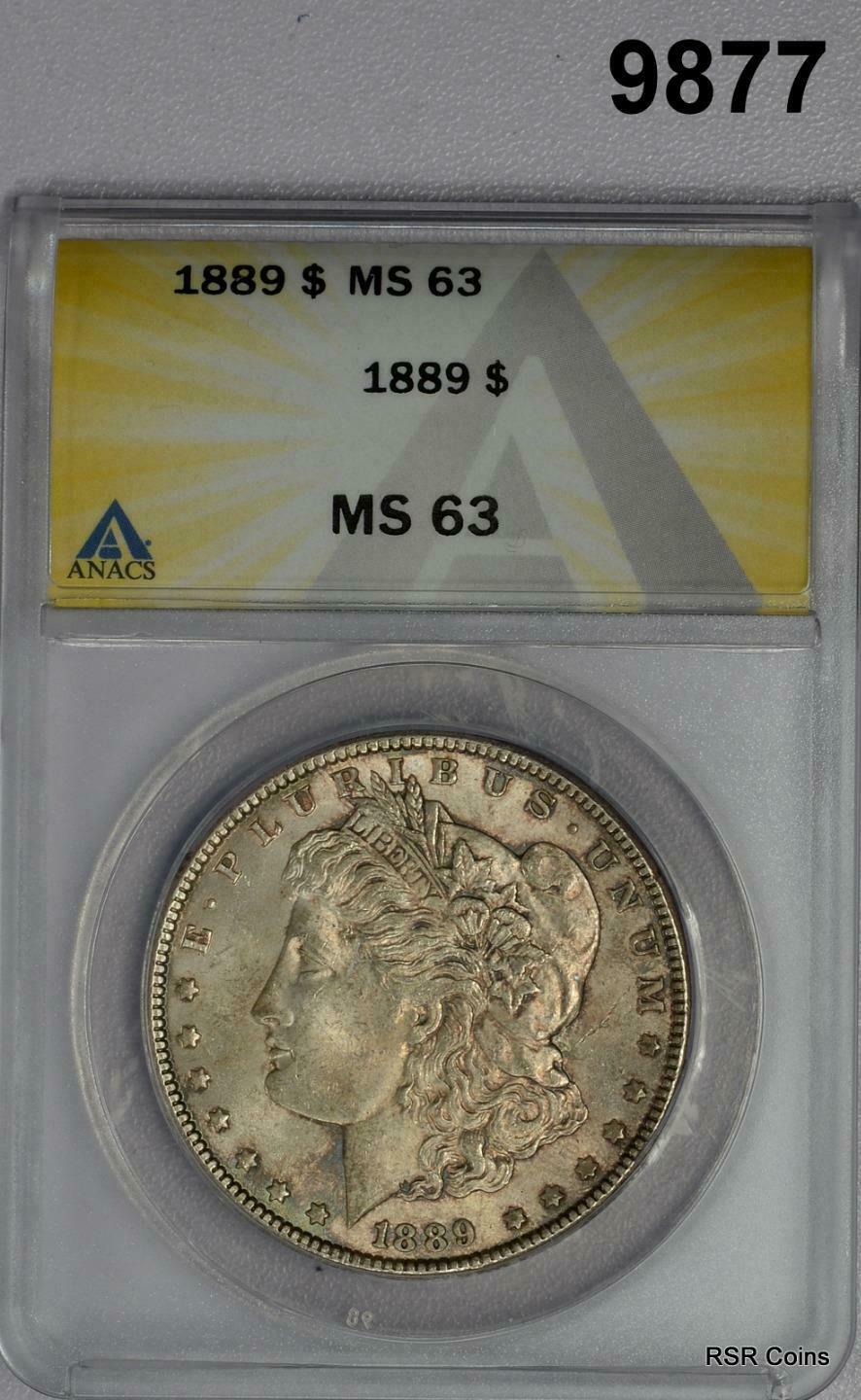 1889 MORGAN SILVER DOLLAR AMBER BLUE TONED! ANACS CERTIFIED MS63 #9877