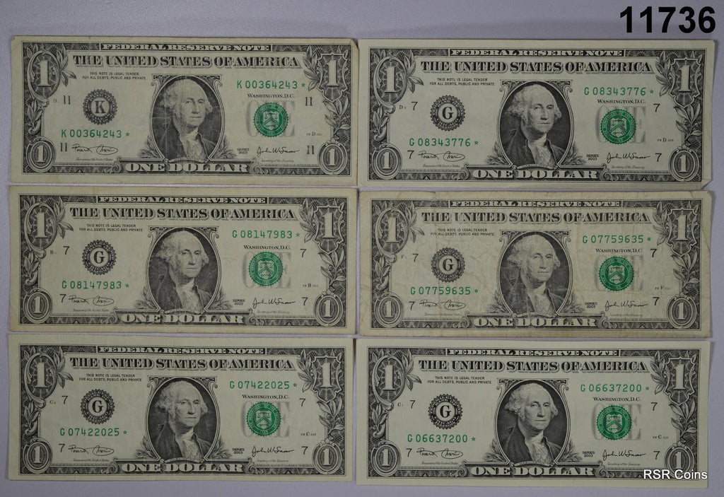 LOT OF 10 STAR * NOTE FEDERAL RESERVE VF-XF! #11736