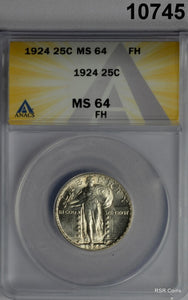 1924 STANDING LIBERTY QUARTER ANACS CERTIFIED MS64 FH BLASTING LUSTER! #10745