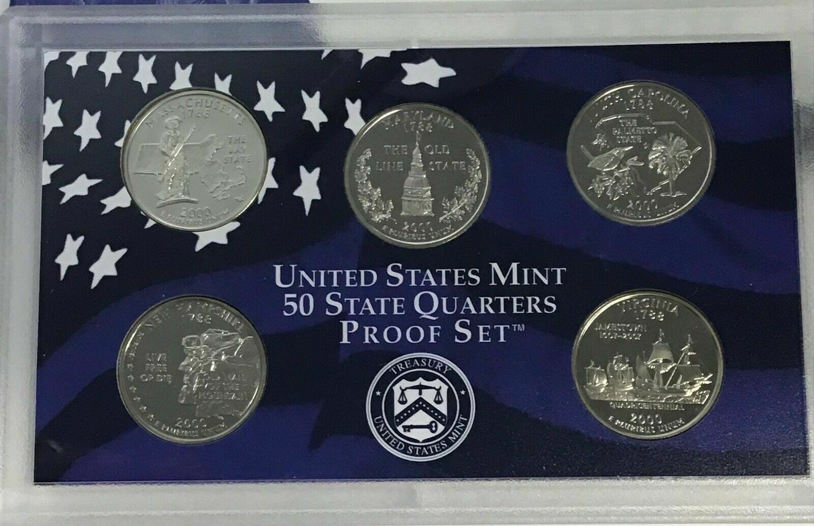 2000 United States Mint 50 State Quarters Proof Set W/ Box And COA 5 QUARTERS