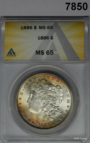 1886 MORGAN SILVER DOLLAR ANACS CERTIFIED MS65 SPLASHES OF GOLDEN COLOR! #7850