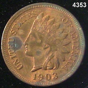 1903 INDIAN HEAD CENT UNCIRCULATED RB SLIGHT CORROSION #4353