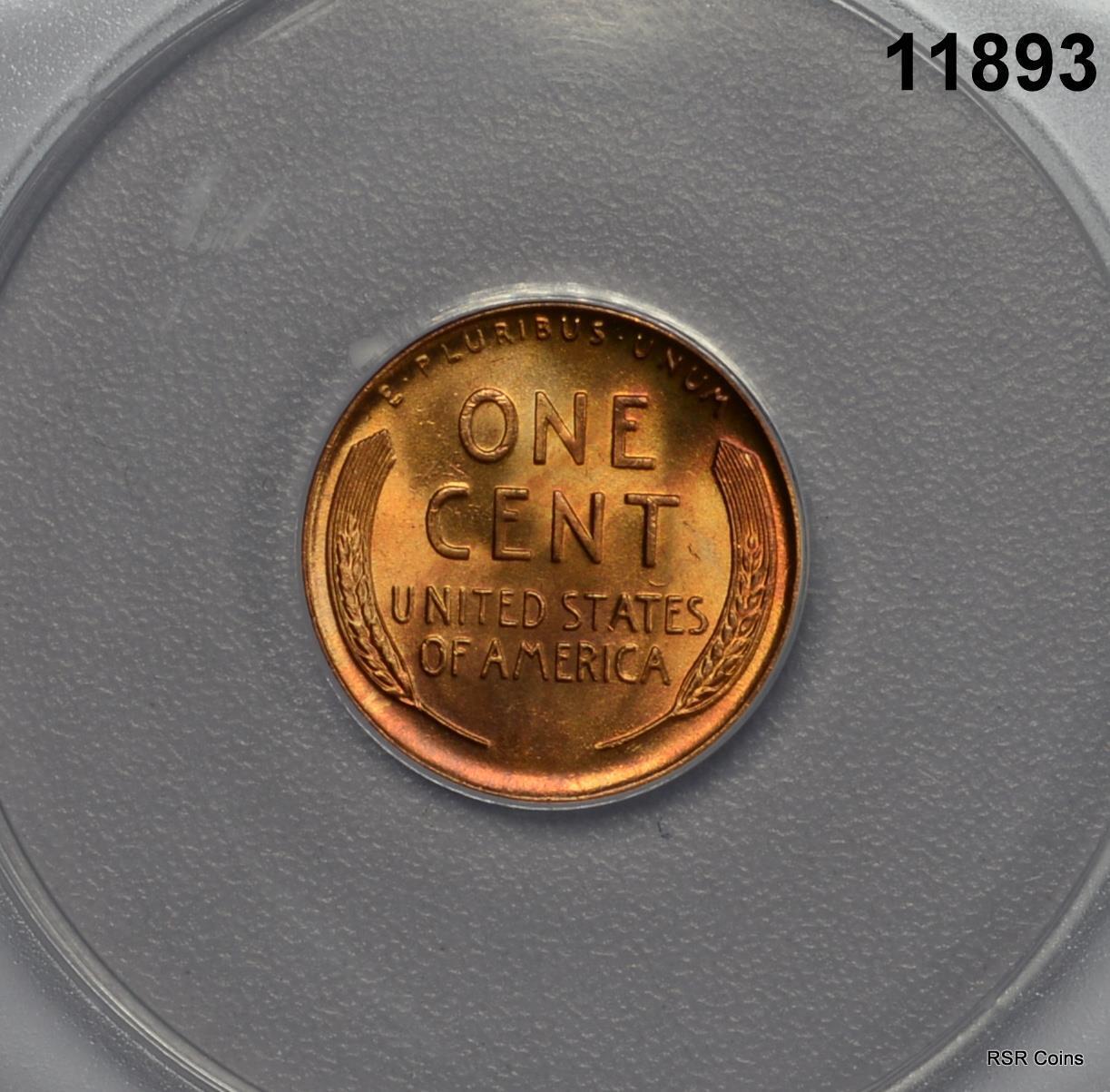1947 LINCOLN CENT ANACS CERTIFIED MS66 RD FIRE RED #11893