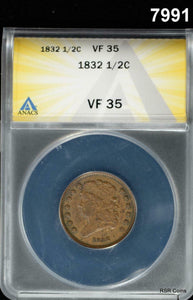 1832 HALF CENT ANACS CERTIFIED VF35! MINTAGE 51,000! #7991