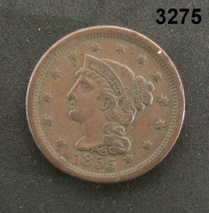 1855 LARGE CENT XF! #3275